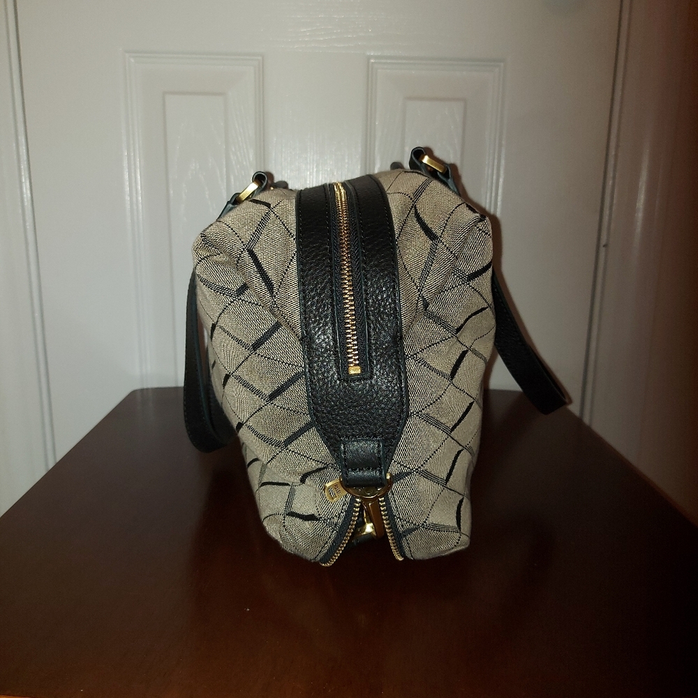 ✔️Fossil Beige Woven Satchel with Black Leather Handles, EUC - Picture 5 of 13